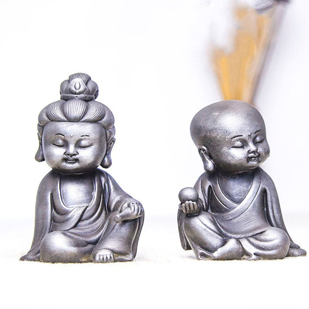 Buddha Stones Handmade Ksitigarbha Kwan Yin Guanyin Avalokitesvara Tathagata Iron Powder Rust Cast Resin Statue Home Decoration Decorations BS 35