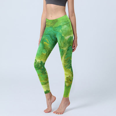 Buddha Stones Mountain River Lanscape Print Gym Leggings Women's Yoga Pants - Lime - US18，UK/AU22，EU50 (4XL) - image 1