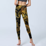 Buddha Stones Golden Dragon Print Gym Leggings Women's Yoga Pants - image 7