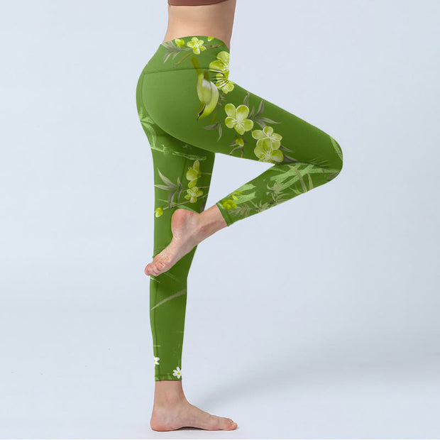 Buddha Stones Magpie Flowers Branches Print Gym Leggings Women's Yoga Pants - image 4