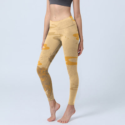 Buddha Stones PiXiu Clouds Pattern Gym Leggings Women's Yoga Pants - Goldenrod - US18，UK/AU22，EU50 (4XL) - image 1