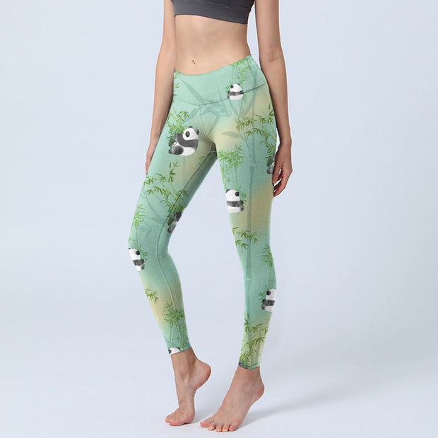 Buddha Stones Bamboo Panda Print Gym Leggings Women's Yoga Pants - Aquamarine - US18，UK/AU22，EU50 (4XL) - image 1