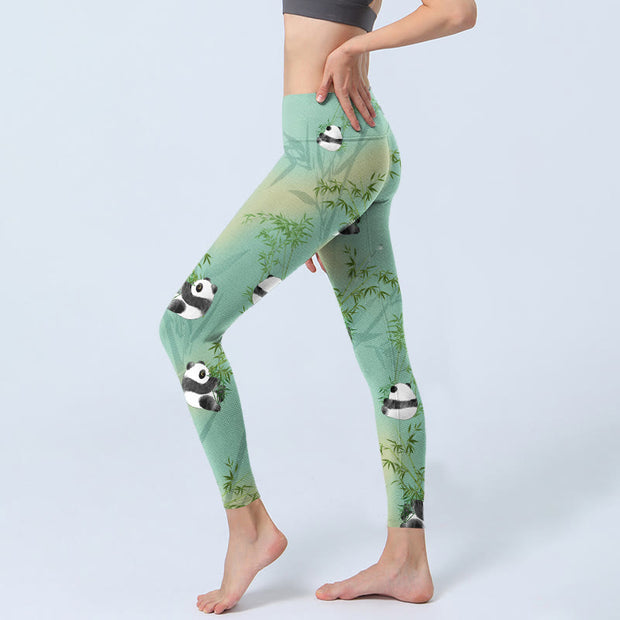 Buddha Stones Bamboo Panda Print Gym Leggings Women's Yoga Pants