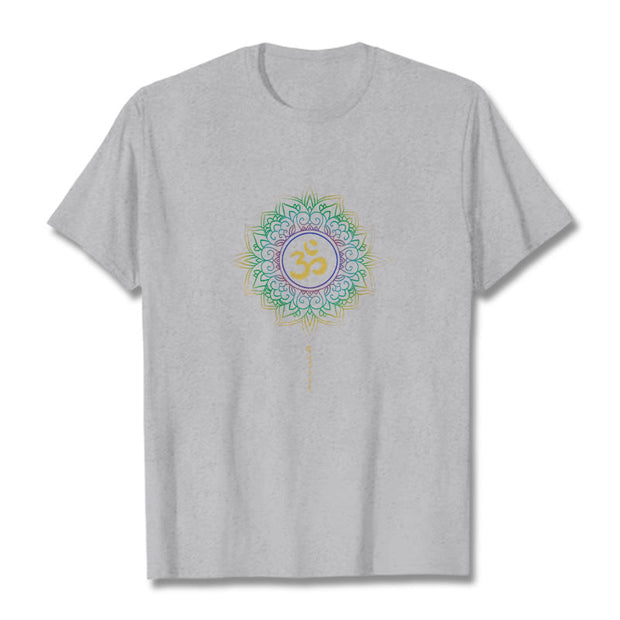 Buddha Stones OM Yellow Green Gradient Lotus Cotton Tee T-shirt