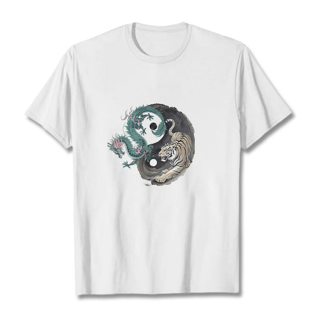 Buddha Stones Tiger Dragon Yin Yang Cotton Tee T-shirt