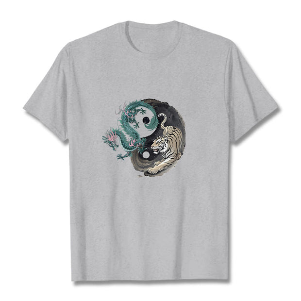 Buddha Stones Tiger Dragon Yin Yang Cotton Tee T-shirt