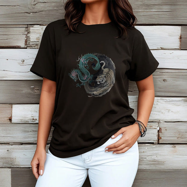 Buddha Stones Tiger Dragon Yin Yang Cotton Tee T-shirt