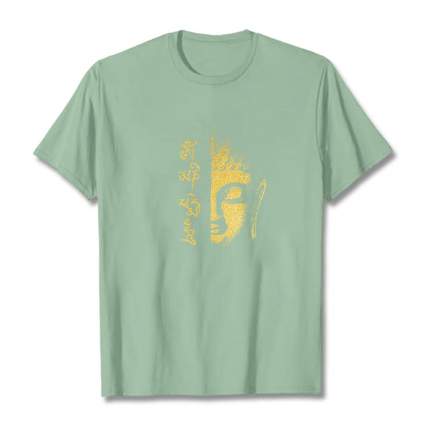 Buddha Stones Om Mani Padme Hum Golden Buddha Cotton Tee T-shirt