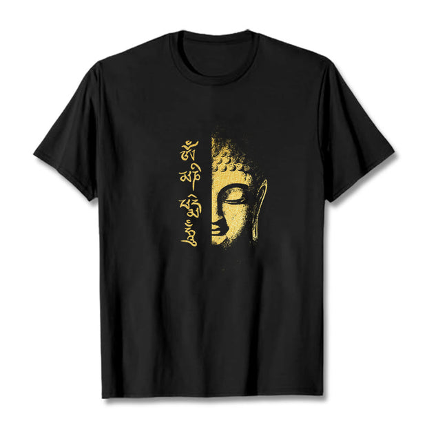 Buddha Stones Om Mani Padme Hum Golden Buddha Cotton Tee T-shirt