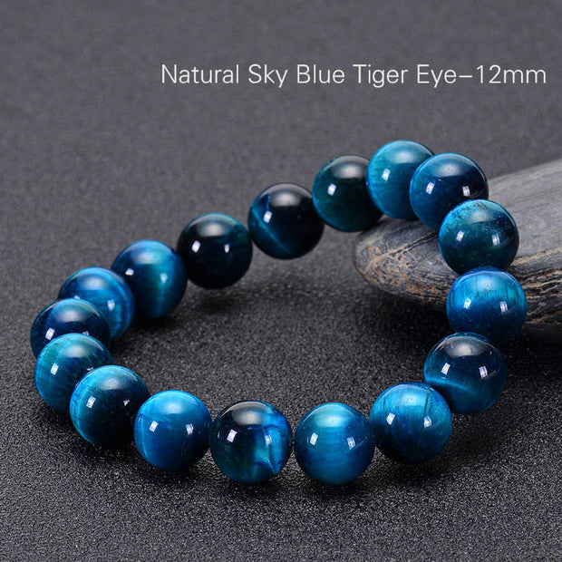 Buddha Stone Various Tiger Eye Confidence Bracelet Bracelet BS Blue Tiger Eye(Wrist Circumference: 14-16cm) 12mm