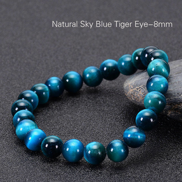 Buddha Stone Various Tiger Eye Confidence Bracelet Bracelet BS Blue Tiger Eye(Wrist Circumference: 14-16cm) 8mm