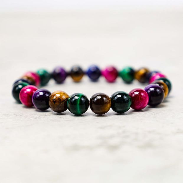 Buddha Stone Various Tiger Eye Confidence Bracelet Bracelet BS Colorful Tiger Eye(Wrist Circumference: 14-16cm) 8mm