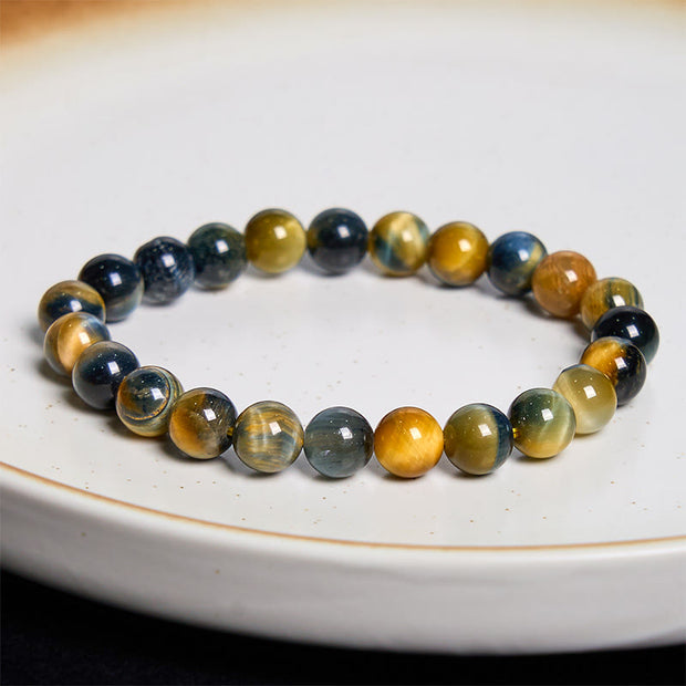 Buddha Stone Various Tiger Eye Confidence Bracelet Bracelet BS Yellow-Blue Tiger Eye Stone(Wrist Circumference: 14-16cm) 12mm