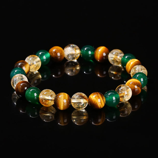 Buddha Stone Various Tiger Eye Confidence Bracelet Bracelet BS Tiger Eye Green Agate Citrine(Wrist Circumference: 16-17cm) 12mm