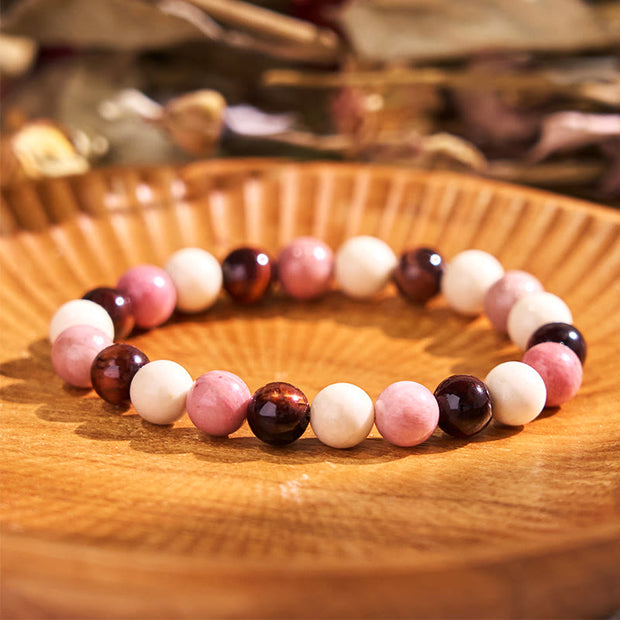 Buddha Stone Various Tiger Eye Confidence Bracelet Bracelet BS Red Tiger Eye White Stone Rhodonite(Wrist Circumference: 14-16cm) 12mm