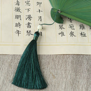 Buddha Stones Solid Color Dragonfly Tassel Handheld Mulberry Silk Bamboo Folding Fan Folding Fan BS 15