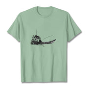 Buddha Stones Boat Fishing Grass Pattern Cotton Tee T-shirt