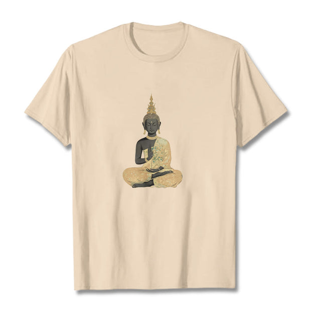 Buddha Stones Meditating Buddha Pattern Cotton Tee T-shirt