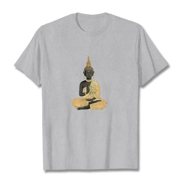 Buddha Stones Meditating Buddha Pattern Cotton Tee T-shirt