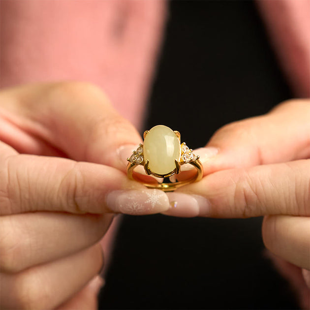 Buddha Stones Hetian Jade Egg Alloy Ring – buddhastoneshop