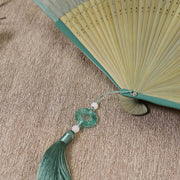 Buddha Stones Retro Mountain River Crane Silk Handheld Bamboo Folding Fan Folding Fan BS 3