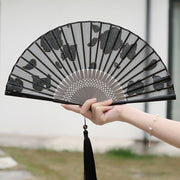 Buddha Stones Retro Leaves Flower Silk Handheld Bamboo Folding Fan Folding Fan BS 12