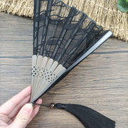 Buddha Stones Retro Leaves Flower Silk Handheld Bamboo Folding Fan Folding Fan BS 7