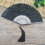 Buddha Stones Retro Leaves Flower Silk Handheld Bamboo Folding Fan Folding Fan BS 1