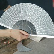 Buddha Stones Geometric Patterns Aluminum Alloy Side Tassels Silk Handheld Bamboo Folding Fan Folding Fan BS 3