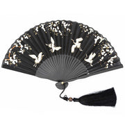 Buddha Stones Plum Blossom Crane Silk Handheld Bamboo Folding Fan Folding Fan BS 10