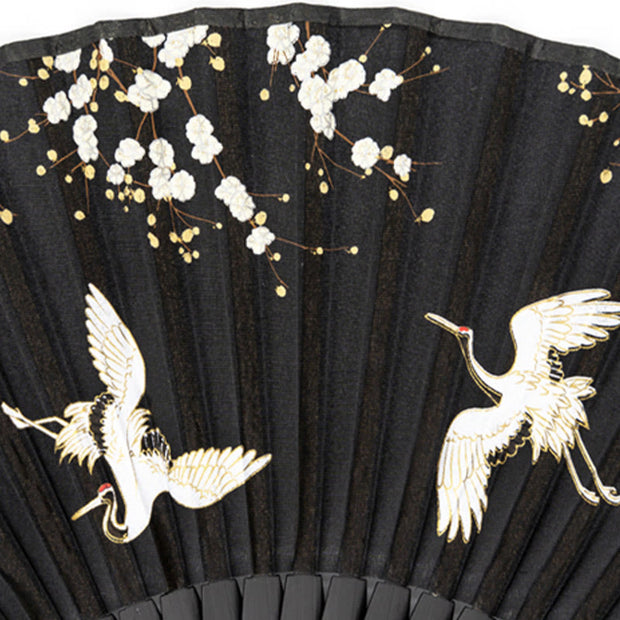 Buddha Stones Plum Blossom Crane Silk Handheld Bamboo Folding Fan Folding Fan BS 7