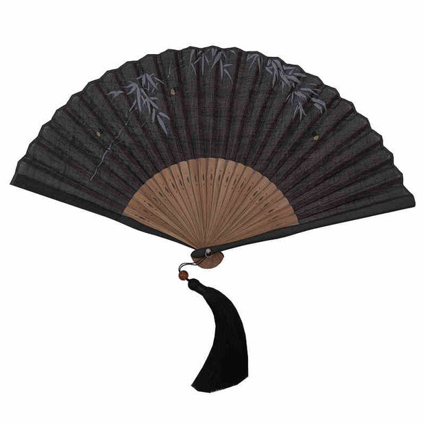 Buddha Stones Firefly Bamboo Leaves Pattern Tassels Handheld Bamboo Folding Fan Folding Fan BS 7