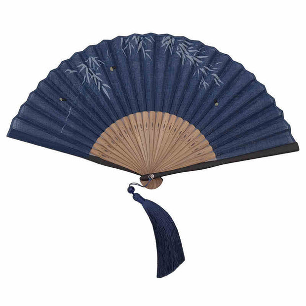 Buddha Stones Firefly Bamboo Leaves Pattern Tassels Handheld Bamboo Folding Fan Folding Fan BS 3