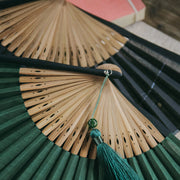 Buddha Stones Firefly Bamboo Leaves Pattern Tassels Handheld Bamboo Folding Fan Folding Fan BS 10