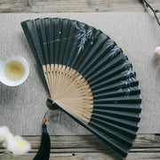 Buddha Stones Firefly Bamboo Leaves Pattern Tassels Handheld Bamboo Folding Fan Folding Fan BS 6