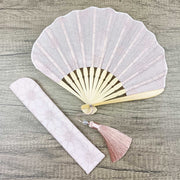 Buddha Stones Retro Large Flower Embroidery Shell Shape Tassels Handheld Bamboo Folding Fan Folding Fan BS Pink Flowers 21cm