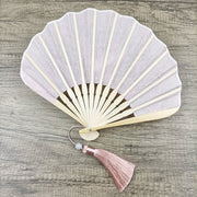 Buddha Stones Retro Large Flower Embroidery Shell Shape Tassels Handheld Bamboo Folding Fan Folding Fan BS 7