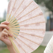 Buddha Stones Retro Large Flower Embroidery Shell Shape Tassels Handheld Bamboo Folding Fan Folding Fan BS 8