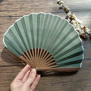 Buddha Stones Retro Solid Color Shell Shape Handheld Bamboo Folding Fan Folding Fan BS 2