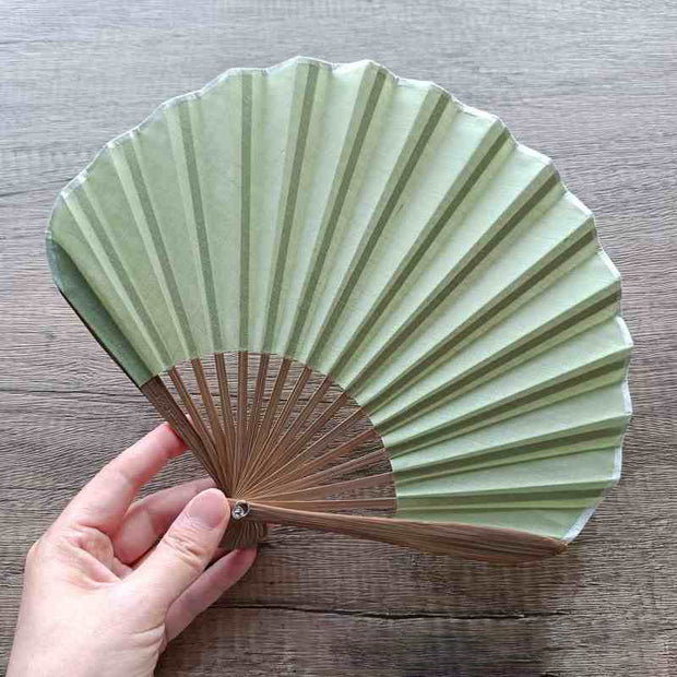 Buddha Stones Retro Solid Color Shell Shape Handheld Bamboo Folding Fan Folding Fan BS LightGreen 22cm