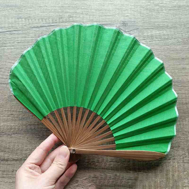 Buddha Stones Retro Solid Color Shell Shape Handheld Bamboo Folding Fan Folding Fan BS LimeGreen 22cm