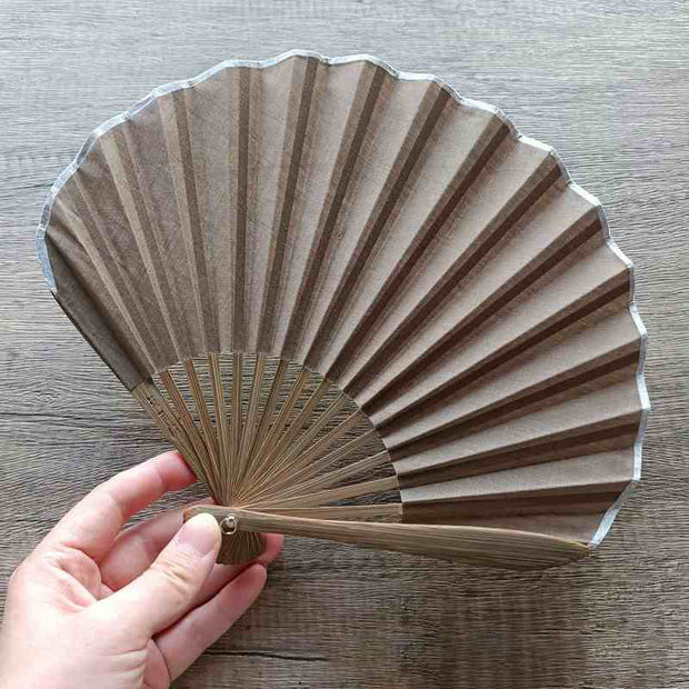 Buddha Stones Retro Solid Color Shell Shape Handheld Bamboo Folding Fan Folding Fan BS SaddleBrown 22cm