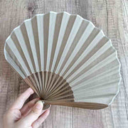 Buddha Stones Retro Solid Color Shell Shape Handheld Bamboo Folding Fan Folding Fan BS LightGrey 22cm