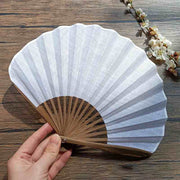 Buddha Stones Retro Solid Color Shell Shape Handheld Bamboo Folding Fan Folding Fan BS White 22cm