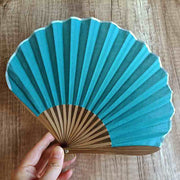 Buddha Stones Retro Solid Color Shell Shape Handheld Bamboo Folding Fan Folding Fan BS DeepSkyBlue 22cm