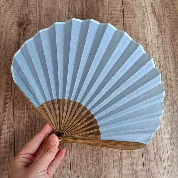 Buddha Stones Retro Solid Color Shell Shape Handheld Bamboo Folding Fan Folding Fan BS LightSkyBlue 22cm