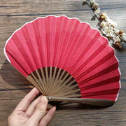 Buddha Stones Retro Solid Color Shell Shape Handheld Bamboo Folding Fan Folding Fan BS Red 22cm