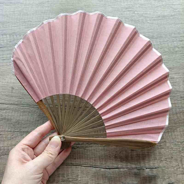 Buddha Stones Retro Solid Color Shell Shape Handheld Bamboo Folding Fan Folding Fan BS LightPink 22cm