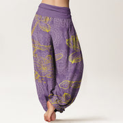 Buddha Stones Golden Lotus Mandala Pattern Women's Elastic Waist Harem Pants Women's Harem Pants BS 9