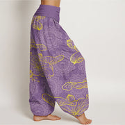 Buddha Stones Golden Lotus Mandala Pattern Women's Elastic Waist Harem Pants Women's Harem Pants BS 8